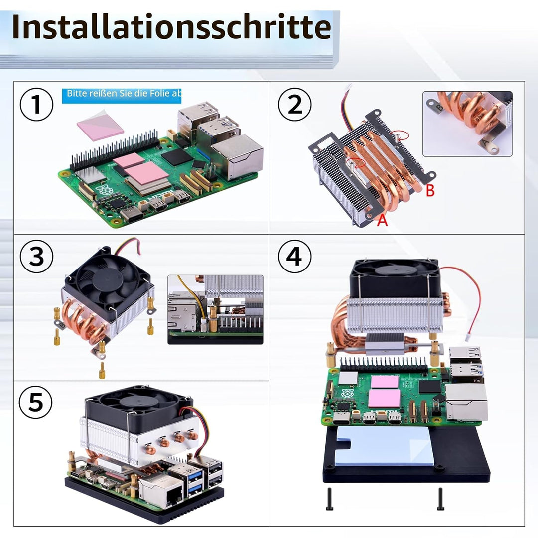 GeeekPi Low-Profile Plus CPU Kühler für Raspberry Pi 5, Pi 5 Aluminium Active Cooler mit Kühllüfter