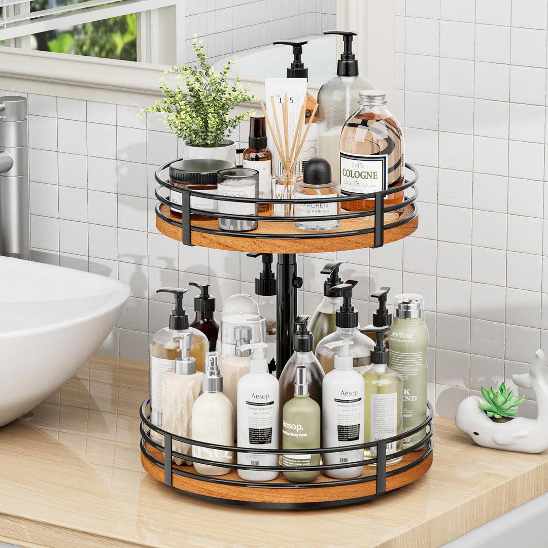 OVICAR Lazy Susan Drehteller-Organizer, verstellbar, 2 Etagen, Holz, drehbar, 30,5 cm, Lazy Susan fü