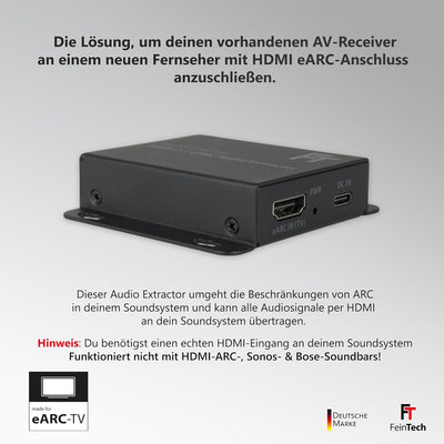 FeinTech AX110 HDMI 2.1 eARC Audio Extractor Konverter für Fernseher mit HDMI-eARC Extractor mit HDM