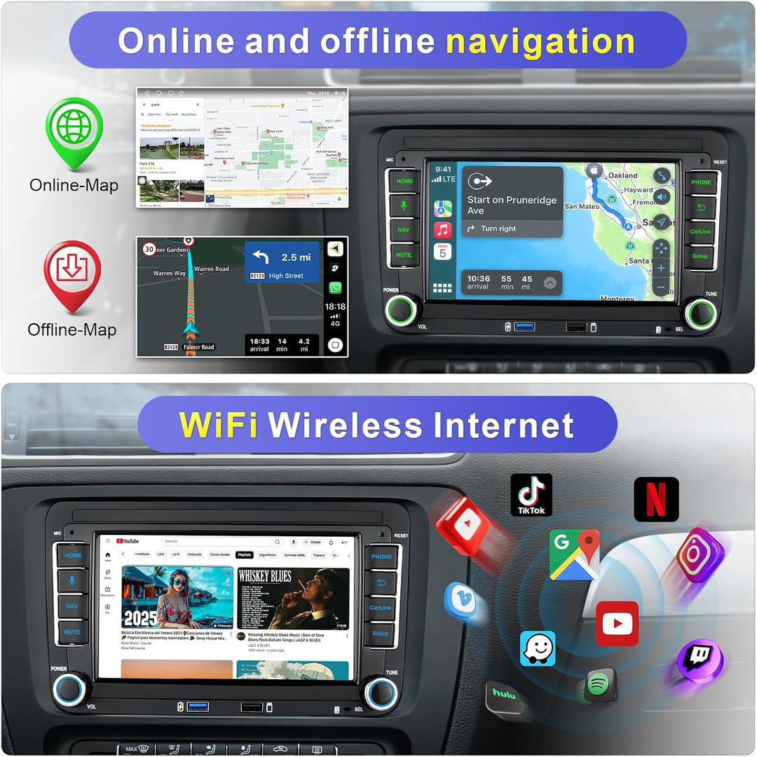 8 Core Autoradio mit Navi Bildschirm für VW T5 Golf 5 6 Polo Sharan Seat Passat Tiguan,7 Zoll Golf R