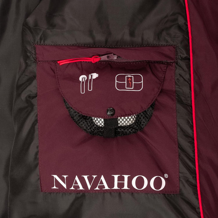 Navahoo Damen Wintermantel Warmer Steppmantel lang mit Abnehmbarer Kapuze Isalie XS-XXL L Wine, L Wi