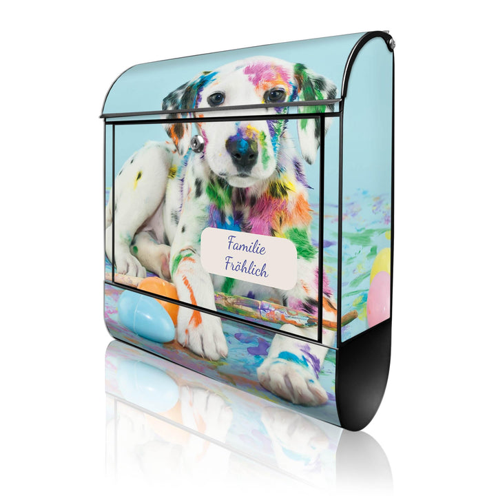 banjado® Design Briefkasten personalisiert Motiv Bunter Dalmatiner 39x47x14cm & 2 Schlüssel - Briefk
