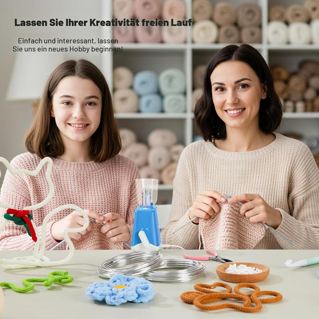 Caydo Strickmühle Kit Häkelset für Anfänger, Elektrisch Strickmaschine Set Automatische Herstellung