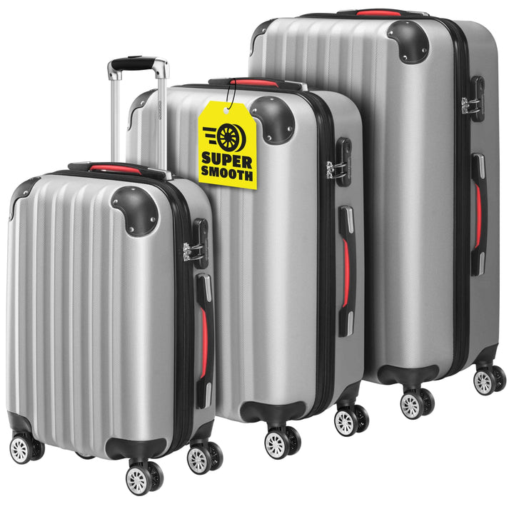 Monzana® 3tlg. Kofferset Baseline Hartschalen Koffer M-L-XL Gel-Griffe 4 Rollen Kantenschutz Schloss