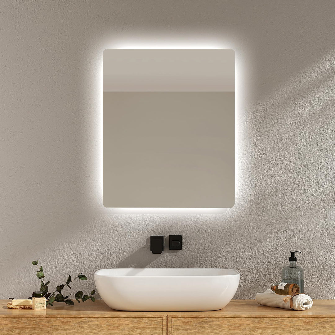 EMKE Badspiegel mit Beleuchtung 50x60cm, Badezimmerspiegel mit Beschlagfrei, 2 Lichtfarbe Warmweiss/