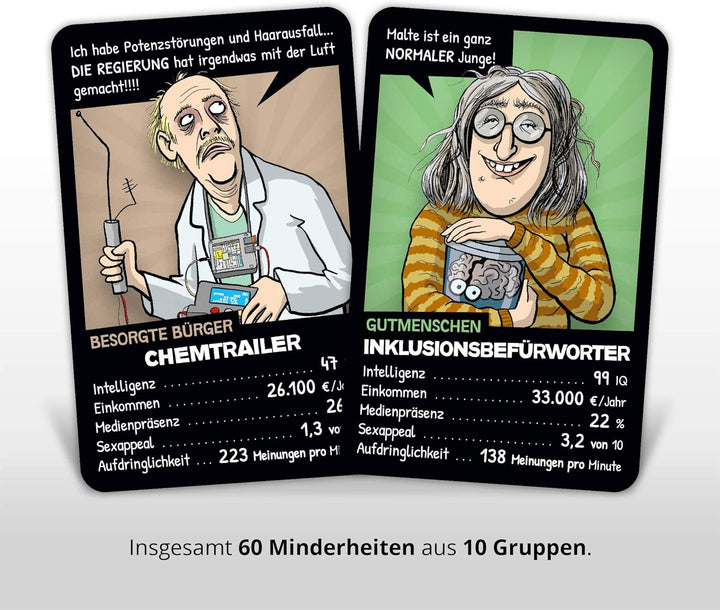 Postillon Games Minderheiten-Quartett, EIN Kartenspiel voller Vorurteile. Der Satire-Klassiker. 100%