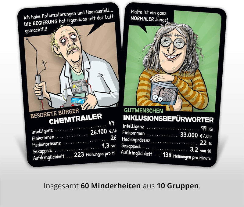Postillon Games Minderheiten-Quartett, EIN Kartenspiel voller Vorurteile. Der Satire-Klassiker. 100%