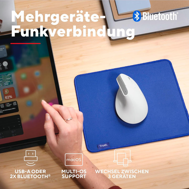Trust Bayo+ Wiederaufladbare Vertikale Maus Bluetooth + RF 2.4GHz, Vorbeugung Gegen Mausarm/Tennisar