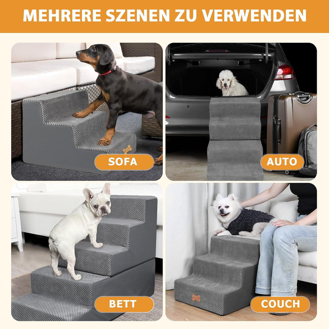 Nepfaivy Hundetreppe für Kleine Hunde 4-Stufig, Hundetreppe Hunderampe für Bett und Sofa aus Hochdic