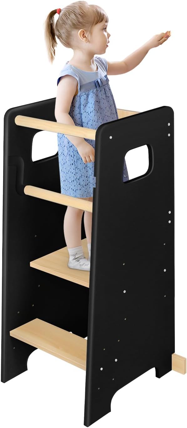 Lernturm für Kinder aus Robuster Holz - mit 3 höhenverstellbaren Ebenen - Tritthocker Kinder - Learn