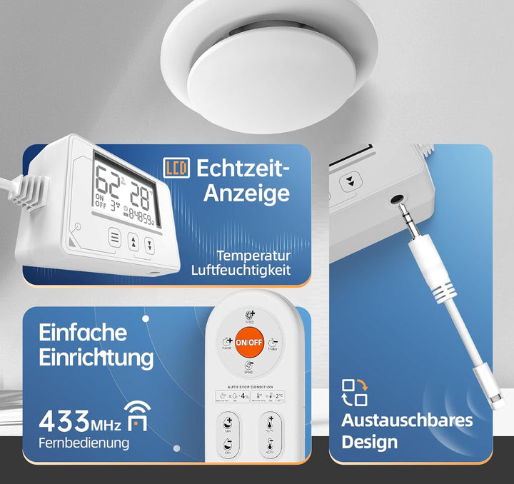 Badlüfter mit Feuchtigkeitssensor Temperatursensor Timer - 3 Stufen Bad Lüfter 100mm mit Fernbedienu