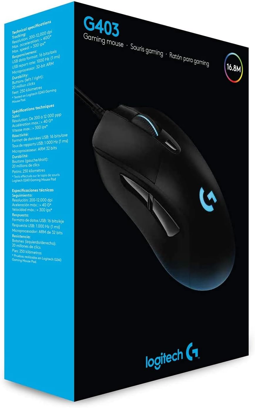 Logitech G403 HERO Gaming-Maus mit HERO 25K DPI Sensor, LIGHTSYNC RGB, geringes Gewicht von 87g und