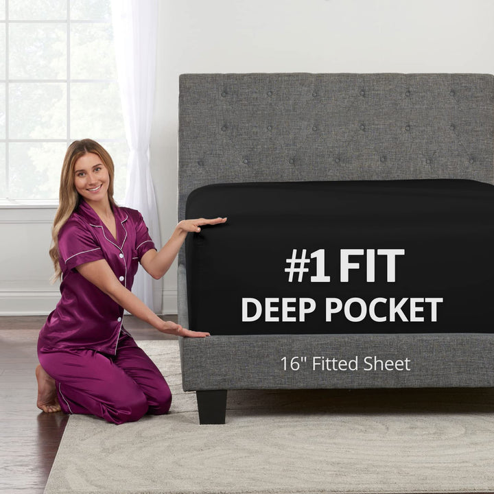 Lovely Twin-Spannbettlaken mit 40,6 cm hohem Steg, Matratze und Topper, Schwarz Twin Deep Pocket Bla