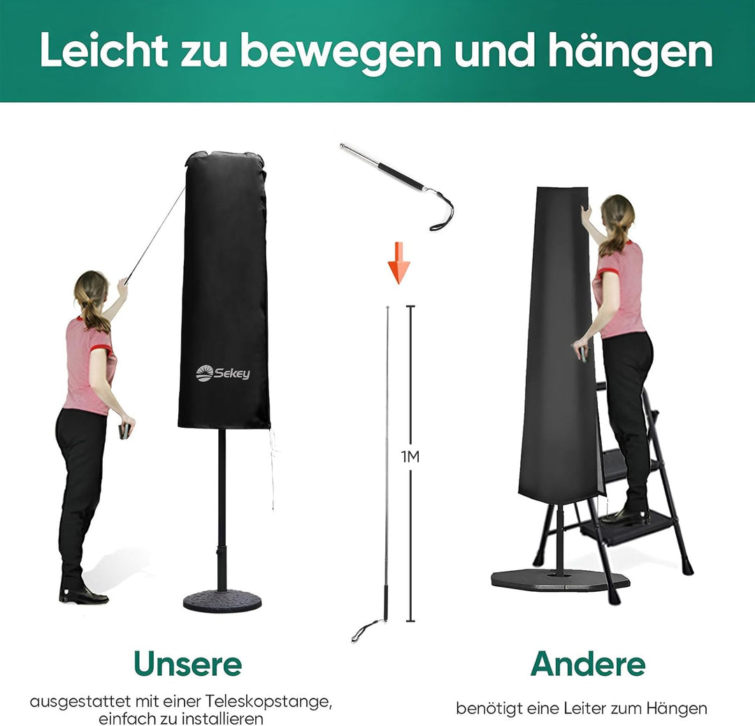 Sekey Doppelsonnenschirm Schutzhülle | Abdeckhauben für Sonnenschirm | 165×50/62 cm – Extrabreite Ab