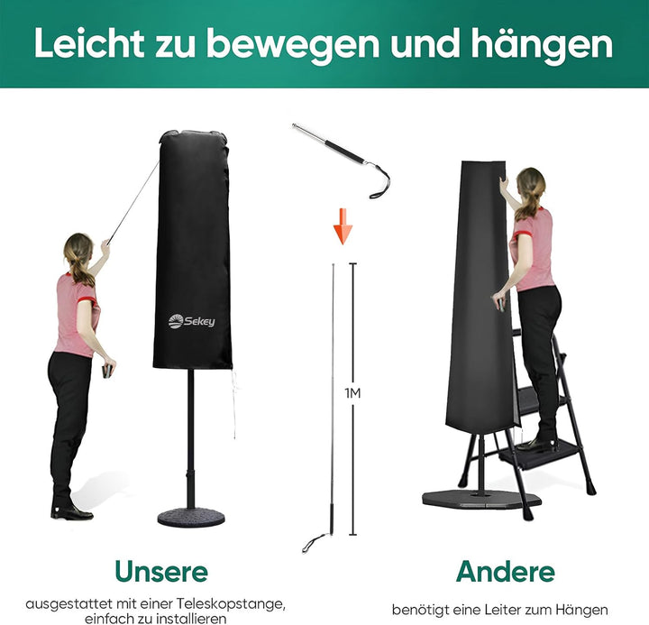 Sekey Doppelsonnenschirm Schutzhülle | Abdeckhauben für Sonnenschirm | 165×50/62 cm – Extrabreite Ab
