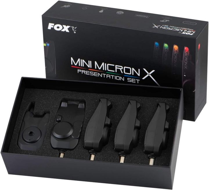 Fox 4+1 Mini Micron X + Hardcases - Bissanzeiger Set zum Angeln auf Karpfen, Karpfenbissanzeiger Fun
