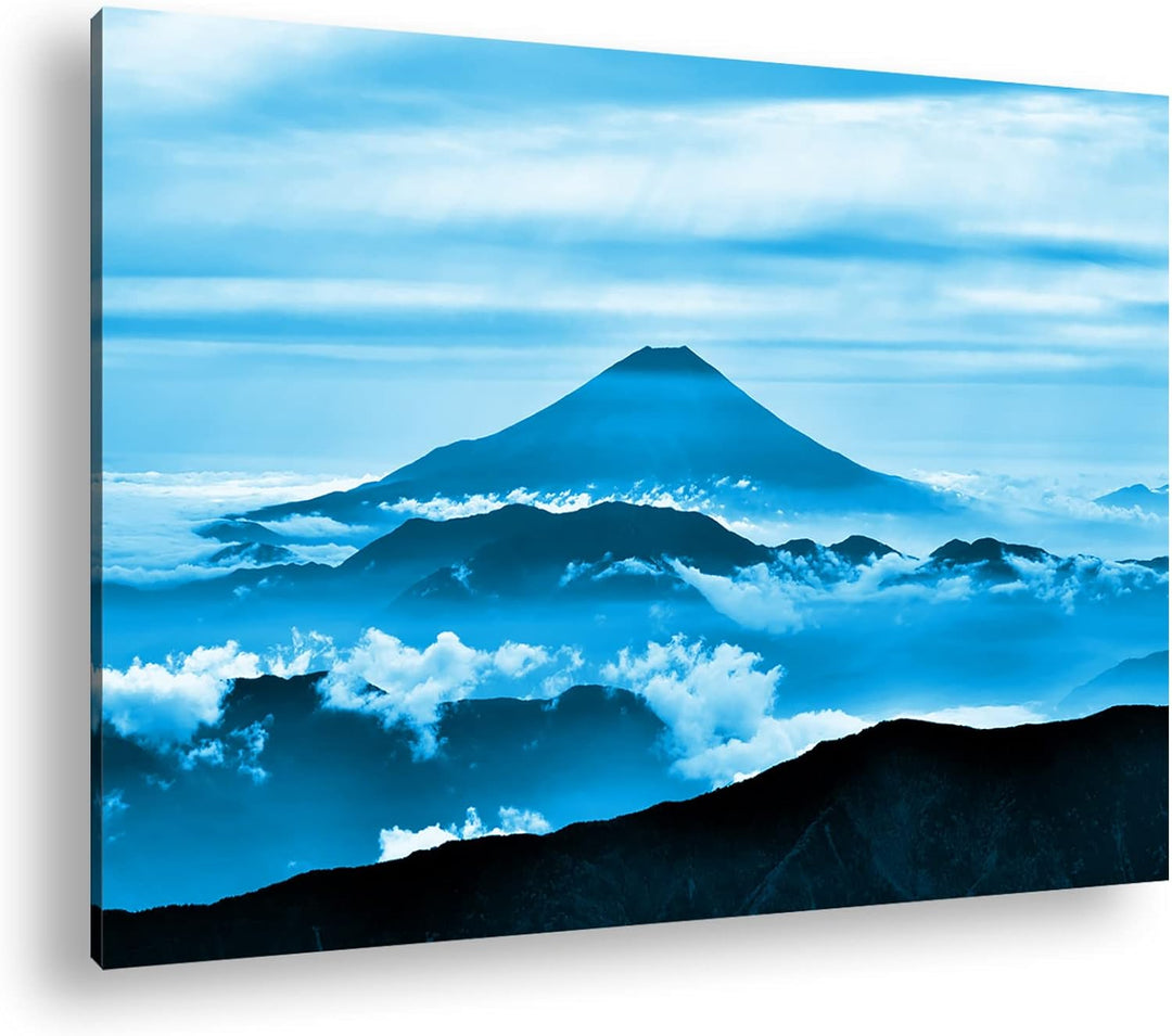 deyoli Fuji in Japan Format: 80x60 Effekt: Monocrome Blau als Leinwandbild, Motiv fertig gerahmt auf