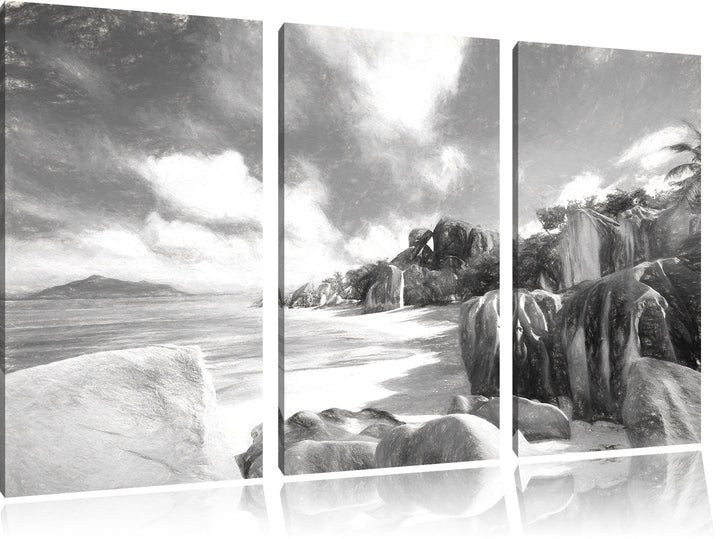 Pixxprint Seychellen Strand Kunst als Leinwandbild/Grösse: 3 Teilig (120x80) / Wandbild/Kunstdruck/f
