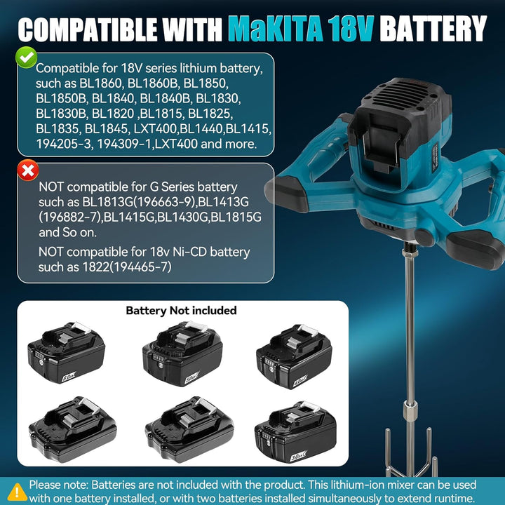 Akku Farbmörtelrührer Kompatibel mit Makita 18V Batterie, Bürstenlos Rührwerk Mörtelrührer Tragbarer