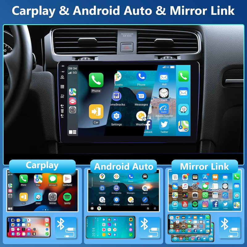 Autoradio 4GB 64GB 8-Kern Android mit Carplay Wireless Android Auto, Mirror Link, Hodozzy 9 Zoll IPS