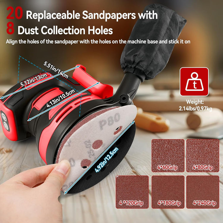 Bürstenloser Exzenterschleifer für Milwaukee M18 18V Akku, 12,7 cm Brushelss Elektrischer Handschlei
