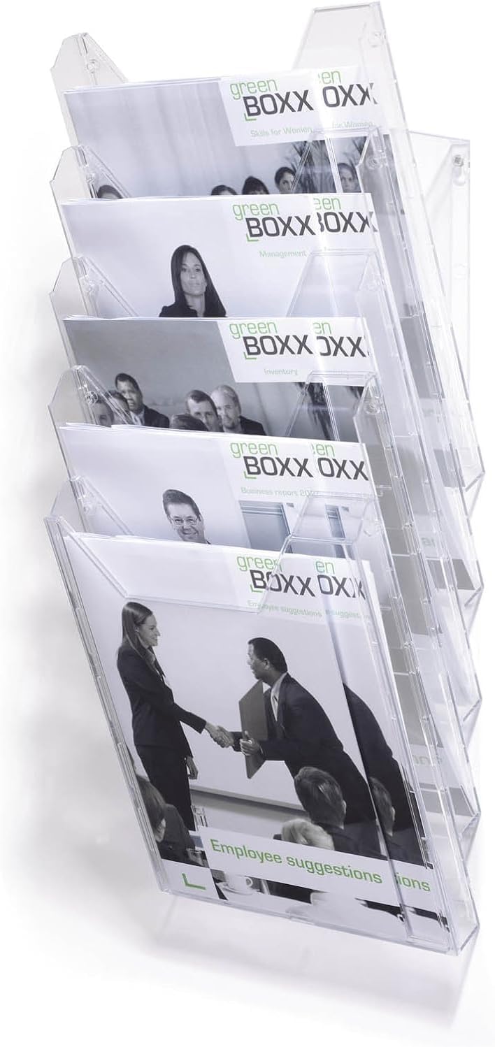 Durable Prospektspender Combiboxx A4 Set XL, 5 Fächer, für Tisch- und Wandanwendung, transparent, 85