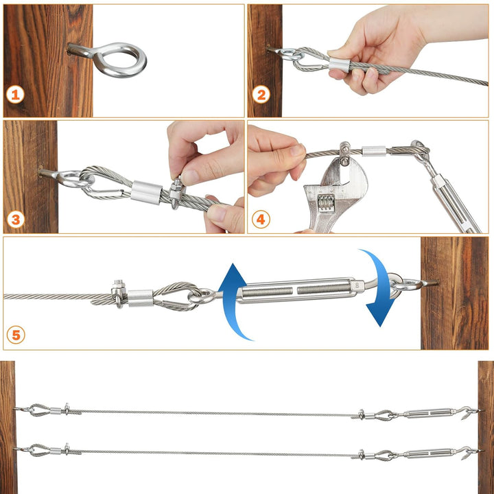 TooTaci Edelstahlseil 3mm Set,15M Drahtseil Rankhilfe Set,304 Edelstahl Stahlseil &amp; M6 Seilspanner S