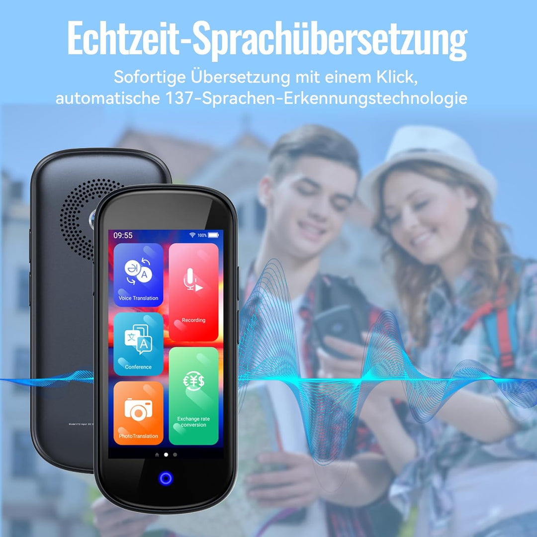 SKARA Sprachübersetzer Gerät ohne Internet, Echtzeit Übersetzer mit Sprachausgabe, 137 Sprachen & Ak