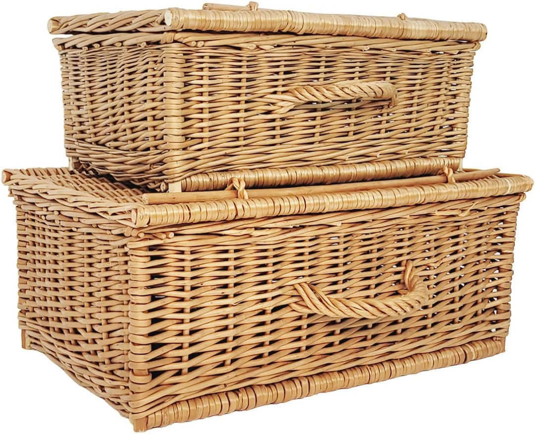 weeco Retro-Stil Korbkoffer Set 2 Stück. Weidenkorb 50cm und 40cm, Aufbewahrungskorb Geflochten. Org