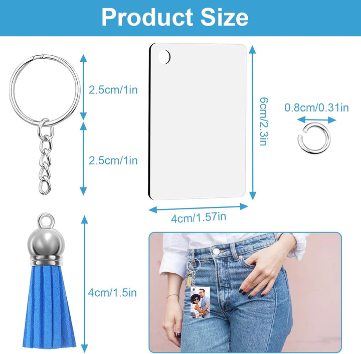 120 Stück Sublimation Rohlinge Schlüsselanhänger Set mit Wärmeübertragungs MDF Rechteckig Blanko, Qu