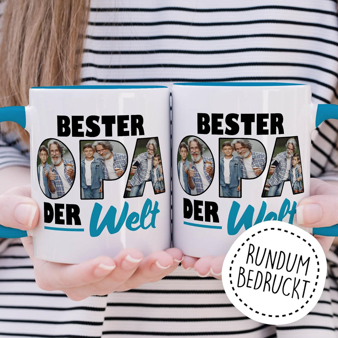 Opa Tasse personalisierbar mit Bild, Bester Opa der Welt, Geschenk personalisiert Grossvater Spruch