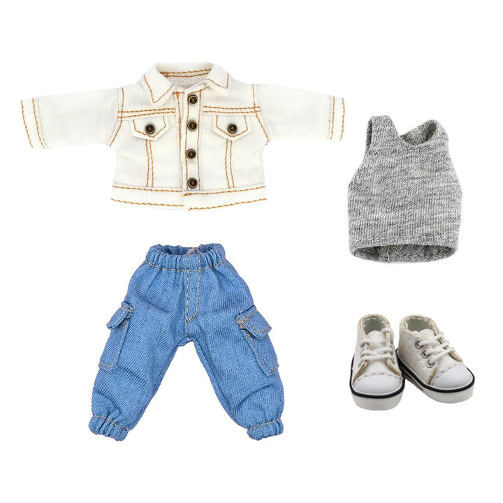 niannyyhouse OB11 1/12 BJD Puppenkleidung Mantel Tasche Hose Weste Schuhe Denim Outfit 10,9 cm Actio