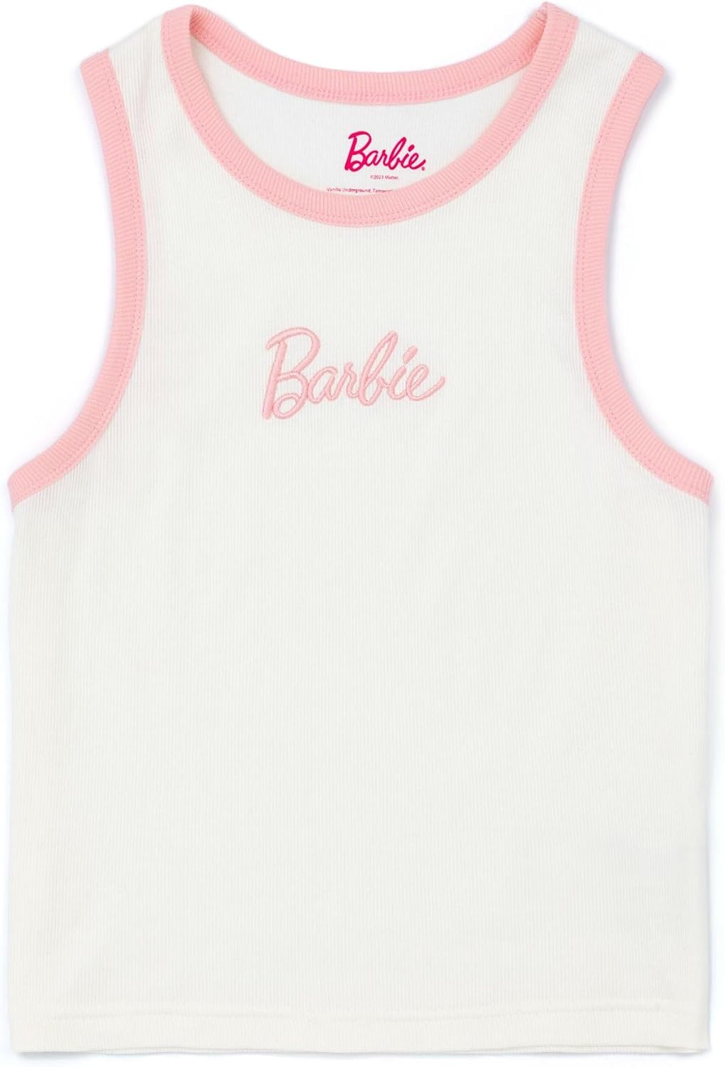 Barbie Damen Kurzer Pyjama | Damen Puppenlogo gerippte weisse Weste mit rosa elastischen Shorts Klei