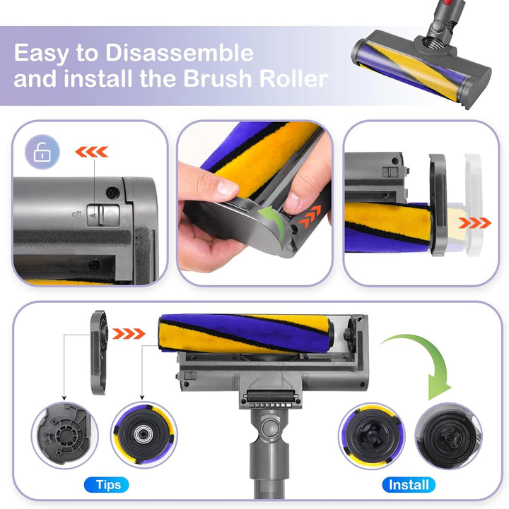 Bodendüse Bürste für Dyson V11 V15 V10 V8 V7 Staubsauger, Ersatzbürste Zubehör mit LED-Licht, Elektr