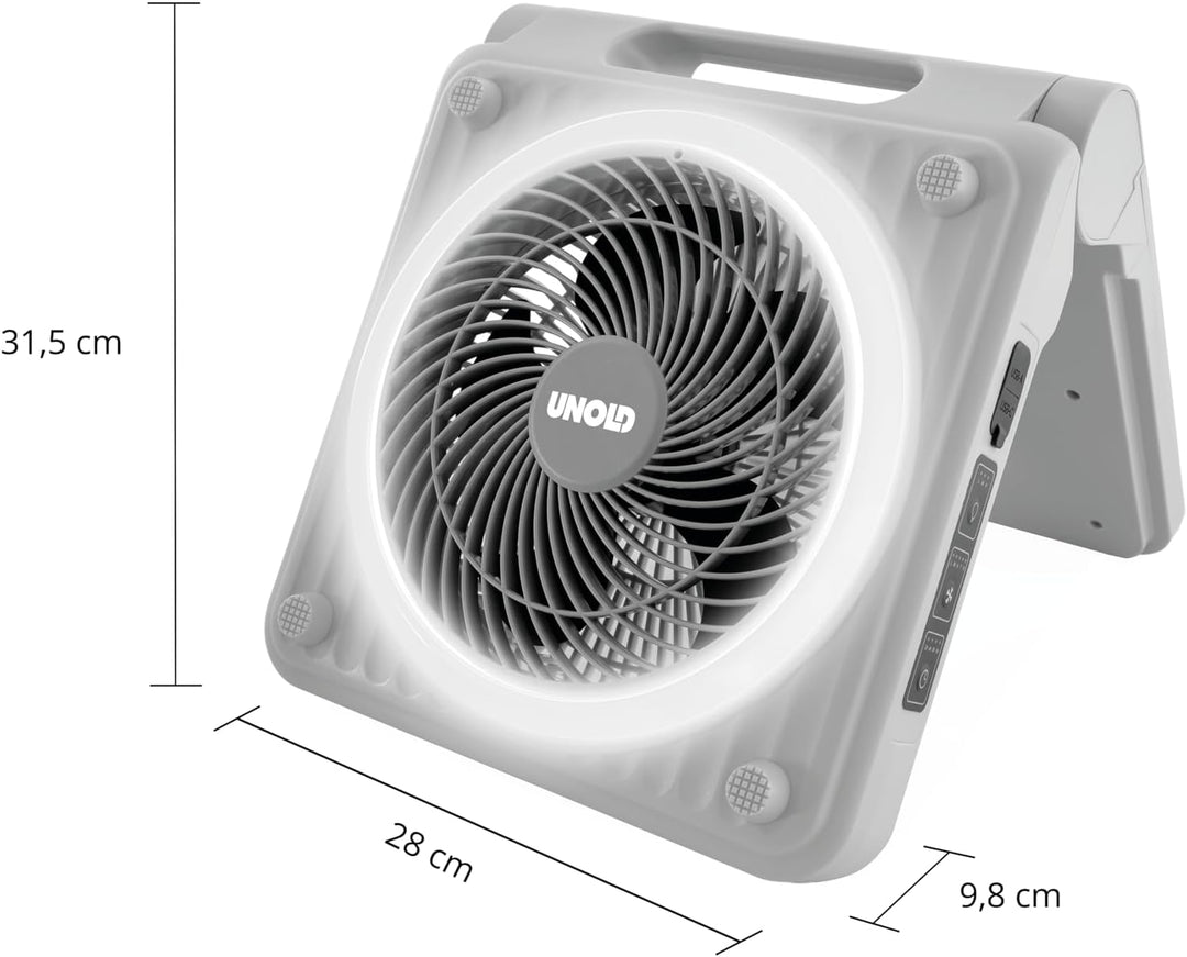 Unold 86517 Standventilator – Solarventilator für Camping | Akku-Solar-Ventilator mit LED-Beleuchtun