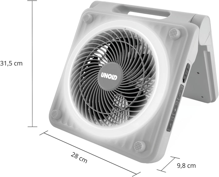 Unold 86517 Standventilator – Solarventilator für Camping | Akku-Solar-Ventilator mit LED-Beleuchtun