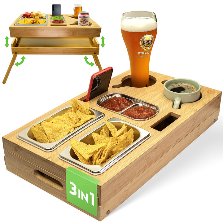 naturlik 3-in-1 Couchbar Snackbox mit klappbaren Beinen – XL Serviertablett, Betttablett und Laptop-