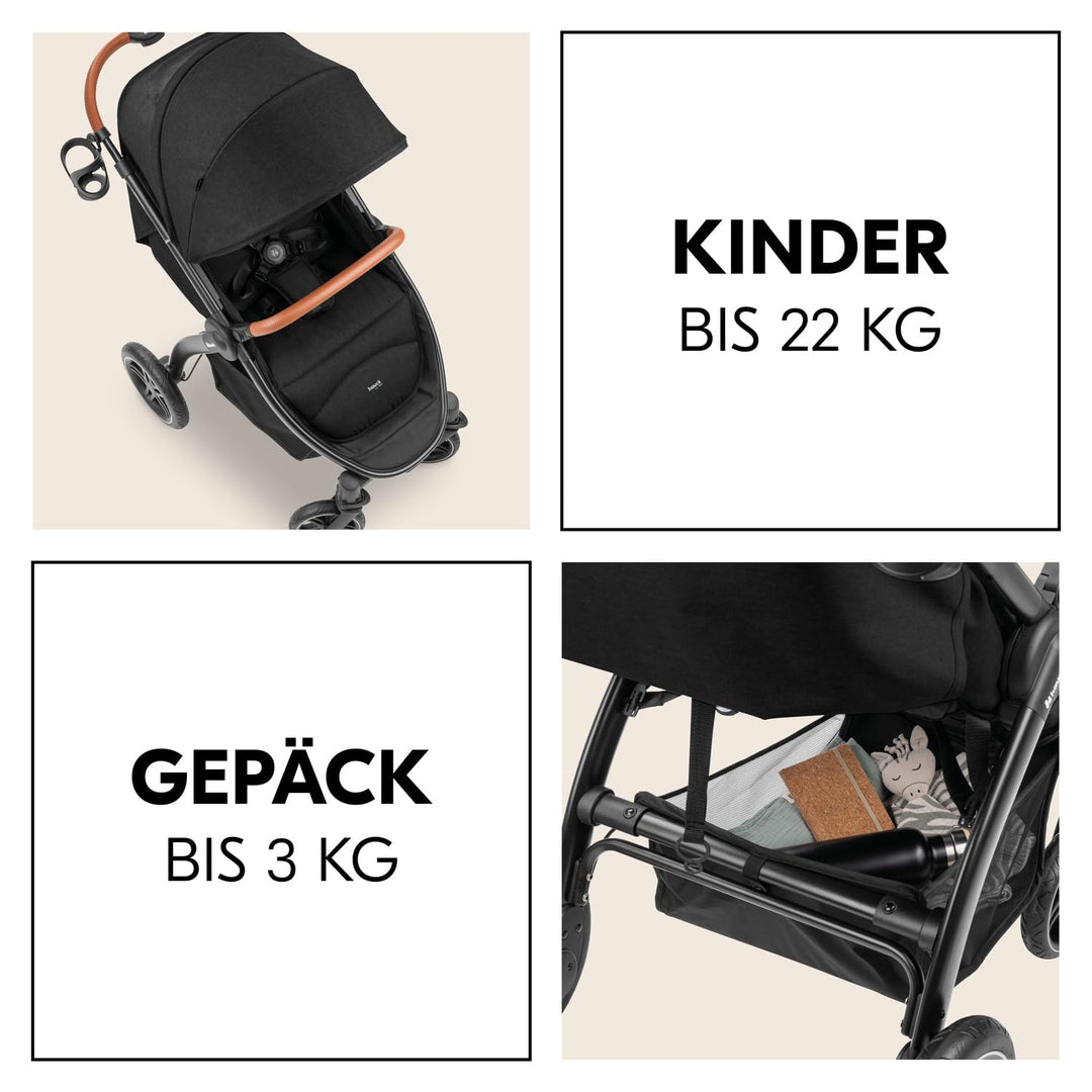 Hauck Uptown Kinderwagen Melange Black – Kinderwagen für jedes Gelände, extra grosser Sitz, flache L
