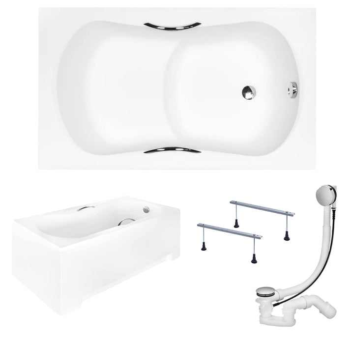 KOLMAN Badewanne ARIA REHAB Rechteck 120x70 mit AcrylSchürze, Ablaufgarnitur und Füssen Komplettset
