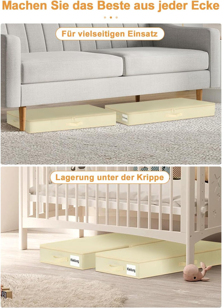 Unterbett Aufbewahrungsbox 2er Set, Faltbare Unterbett Aufbewahrung mit Deckel, Stabil & Wasserdicht