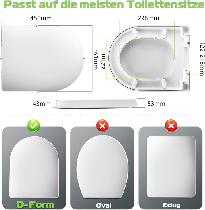 Himimi Toilettendeckel mit Absenkautomatik, Quick-Release & einfacher Montage, PP D-Form WC-Sitz mit