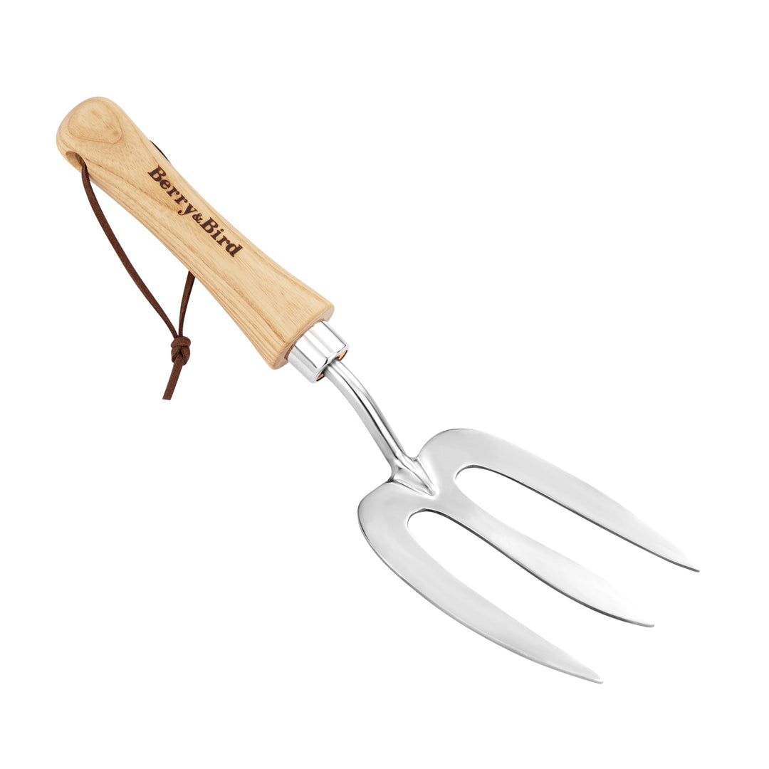 Berry&Bird Classic Blumengabel 30,7 cm - Grabegabel aus hochwertigem Edelstahl mit kurzem Holzgriff,