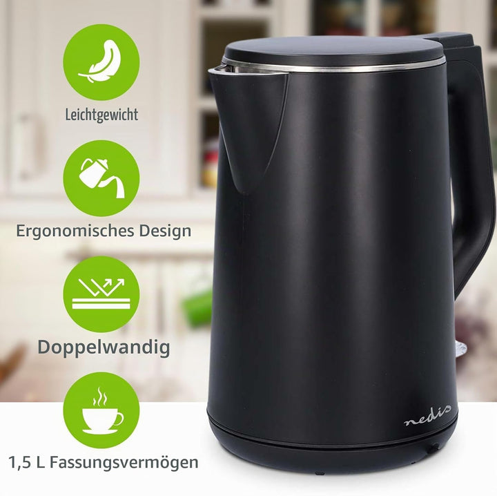 Wasserkocher - 1.5 l - Plastik - Schwarz - Um 360 Grad drehbar - Verdecktes Heizelement - Strix Cont