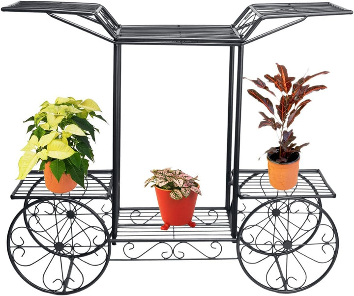 FullBerg 2 Ebene Blumenregal Metall für Pflanzen und Blumenampel, Vierradantrieber schwarz Blumenstä