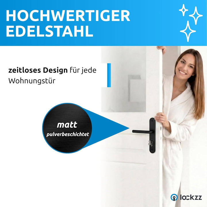 lockzz Türgriff Drückergarnitur Estenfeld, Edelstahl schwarz matt, Türbeschlag für Wohnungseingangst