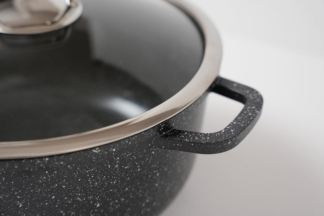 GOLDMANN Kochtopf 24 CM (4.5L) aus Aluminiumguss mit Glasdeckel, Keramik-Marmor Antihaftbeschichtung