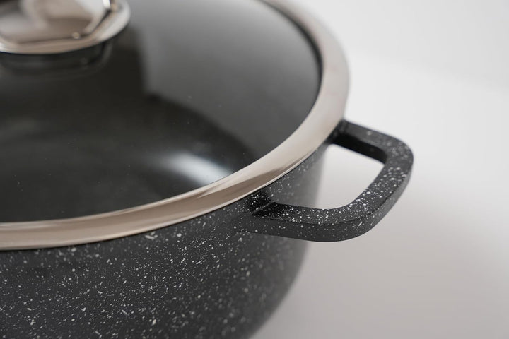 GOLDMANN Kochtopf 24 CM (4.5L) aus Aluminiumguss mit Glasdeckel, Keramik-Marmor Antihaftbeschichtung