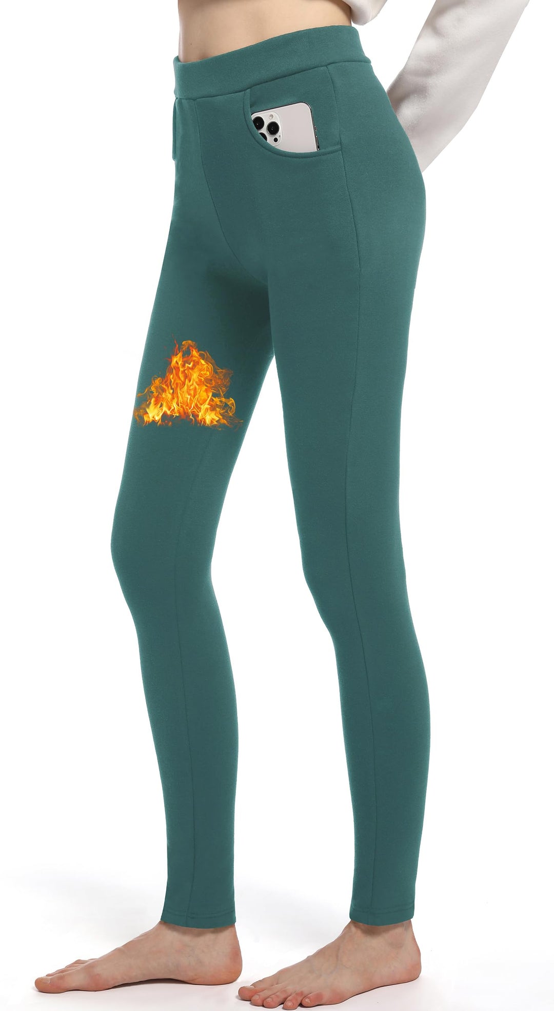 Baumwolle Thermo Leggings mit Taschen, Gefütterte High Waist Damen Winter Leggings mit Fleece, Dicke