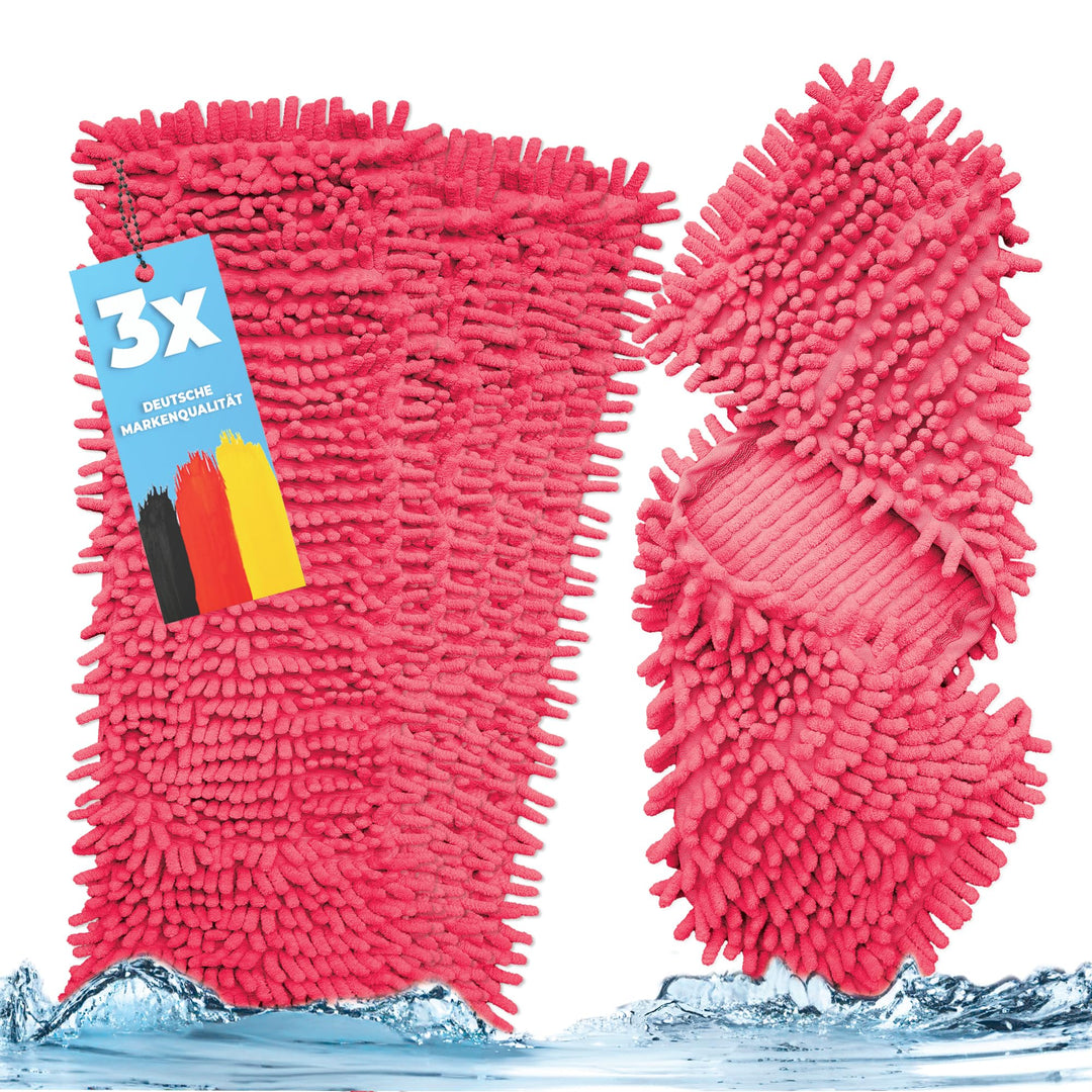 3X Bodenwischer Ersatzbezug - Chenille Wischbezug rot - Wischmopp Chenille aus Mikrofaser für empfin