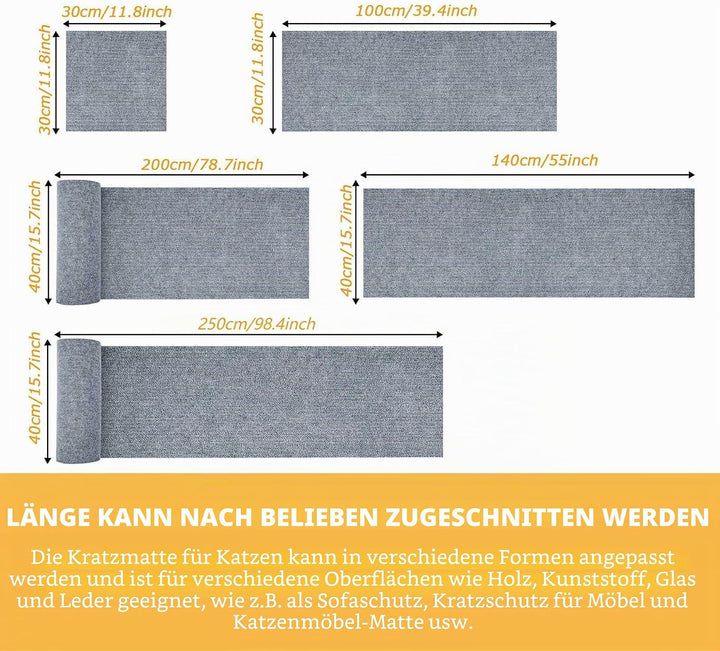 KVIDA Kratzmatte für Katzen, zuschneidbar, selbstklebend, für Couch-Möbel oder Wandschutz, Abdeckung